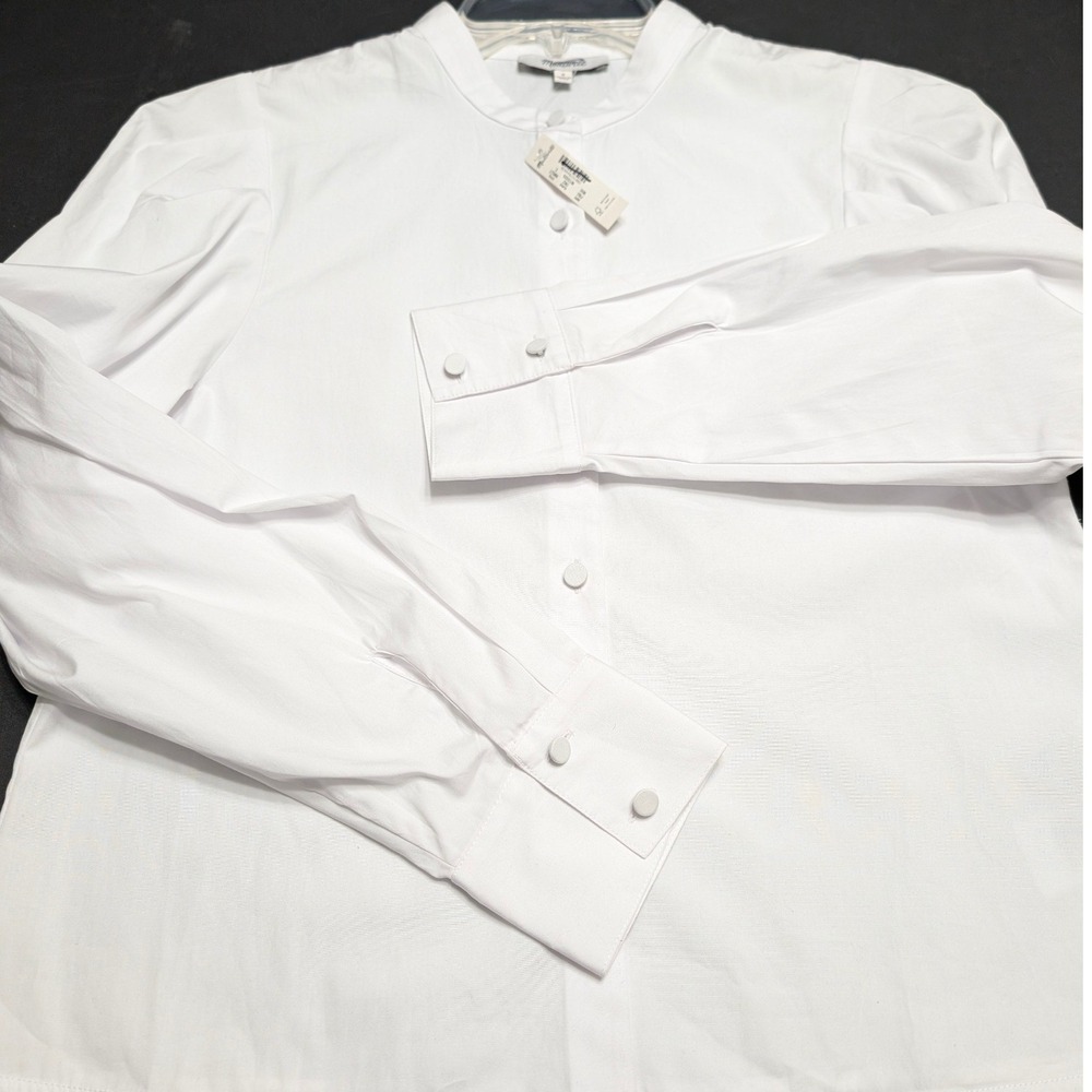 Madewell Puff Sleeve‎ Button Down Band Collar Shirt White Cotton Poplin Blouse S - Picture 6 of 13